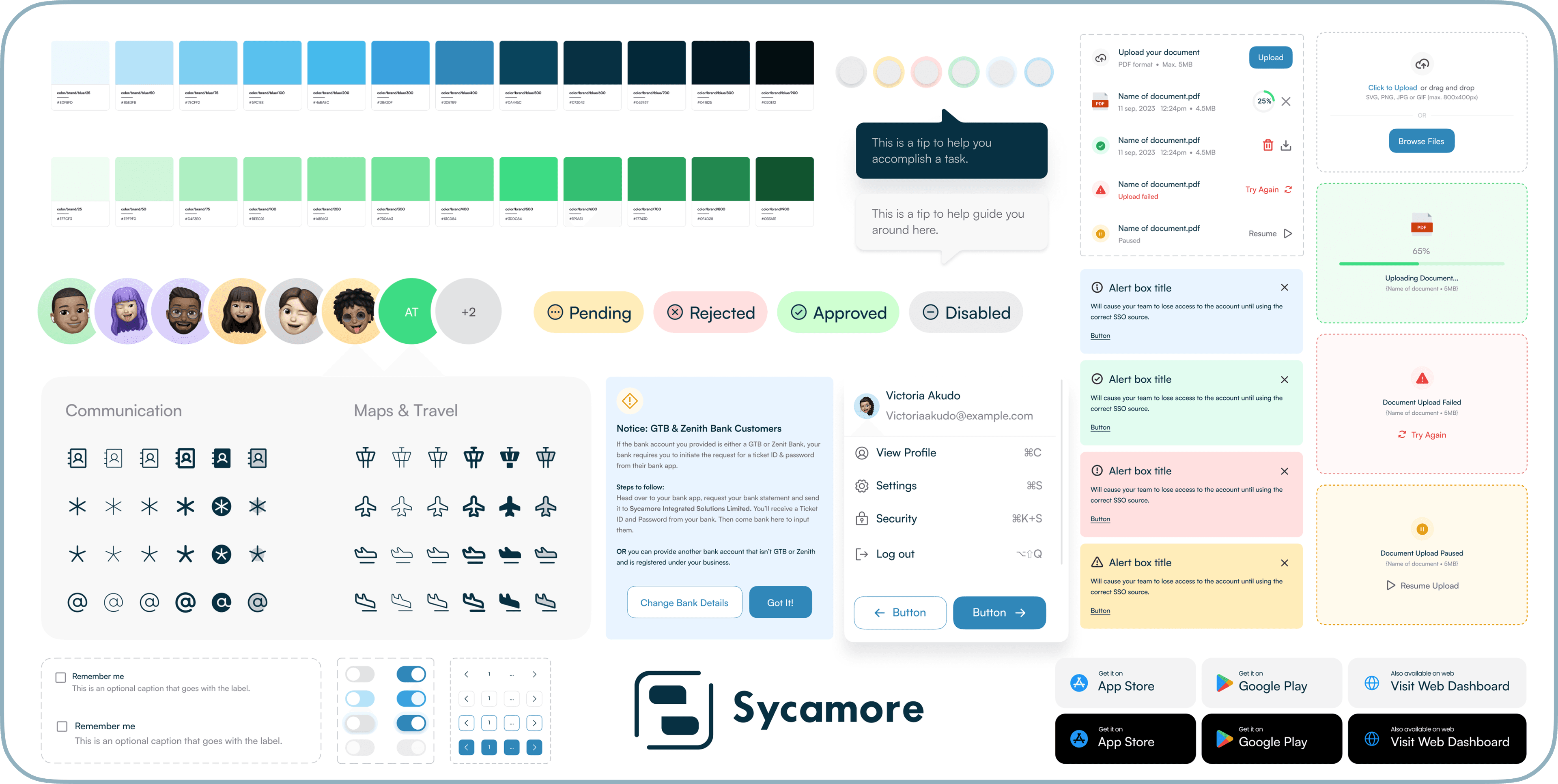Sycamore design system color palette and components