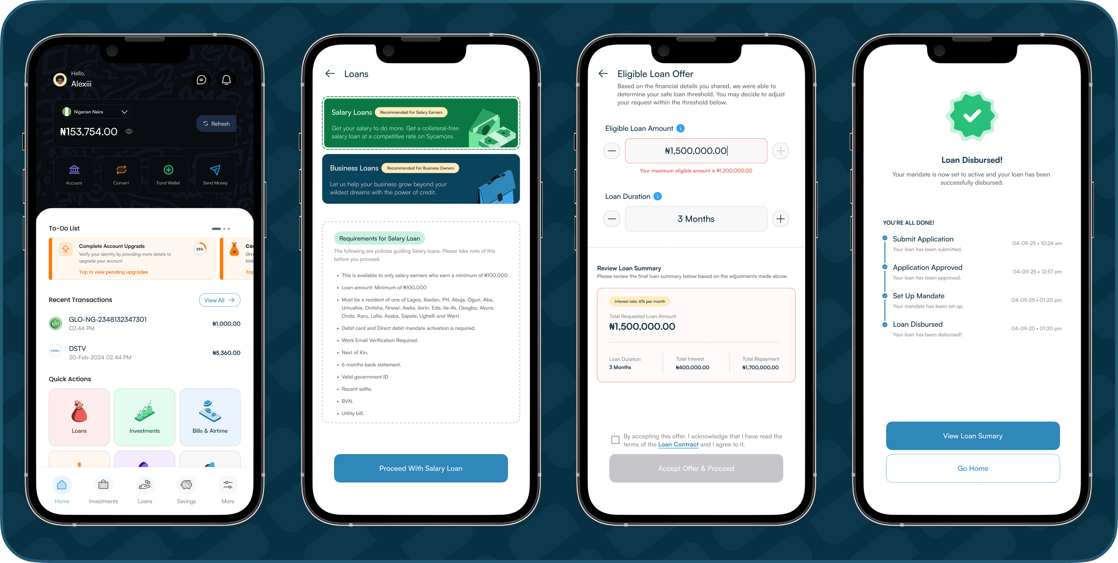 Sycamore loan application redesign screens