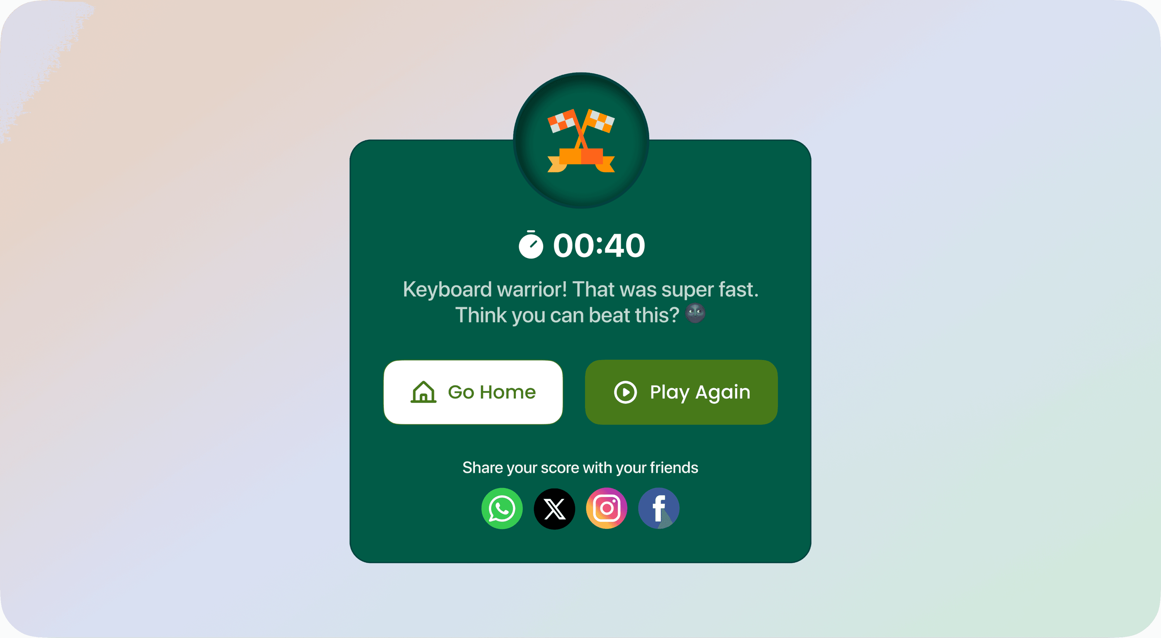 Timing system result screen