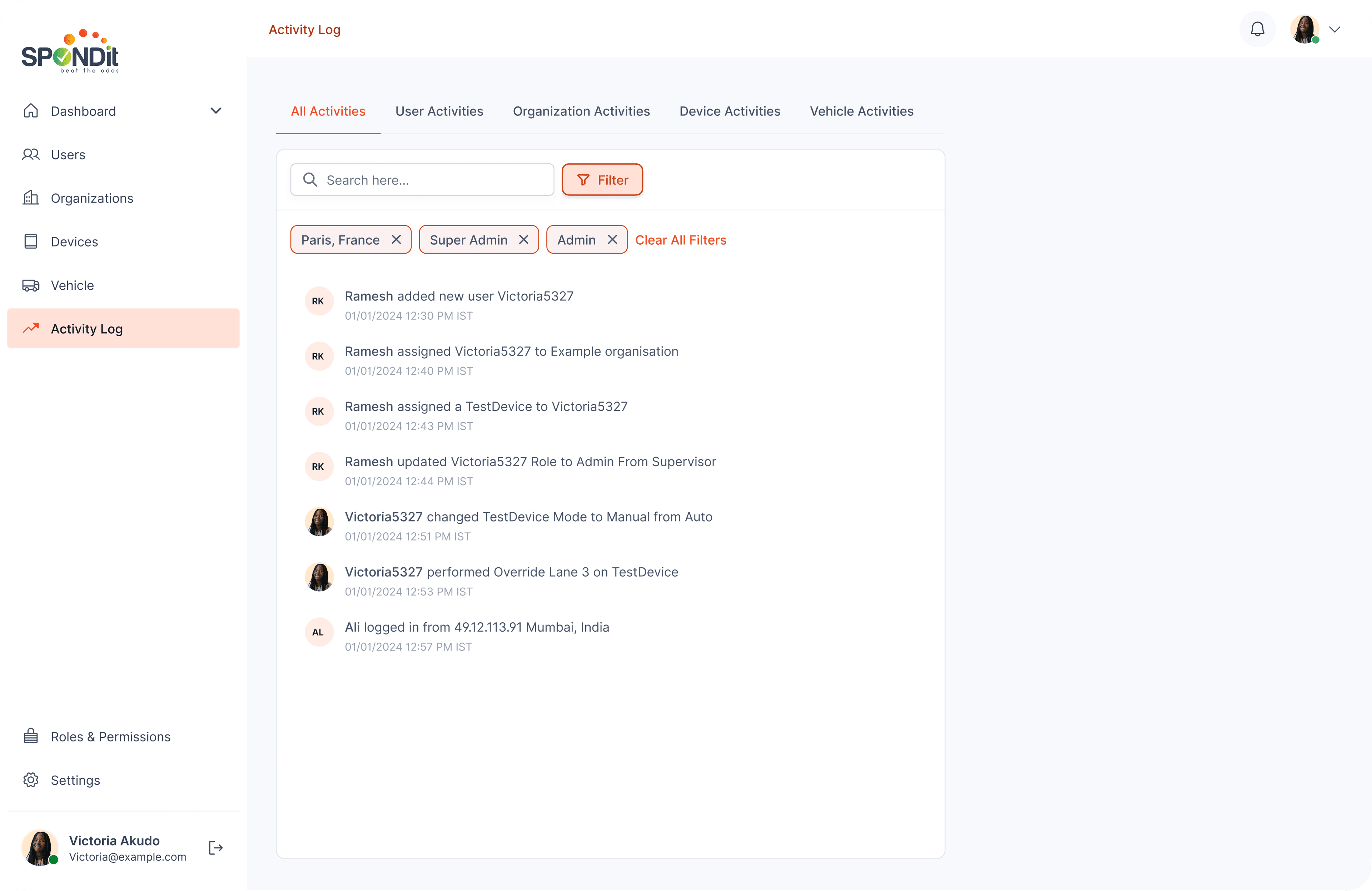 Activity log