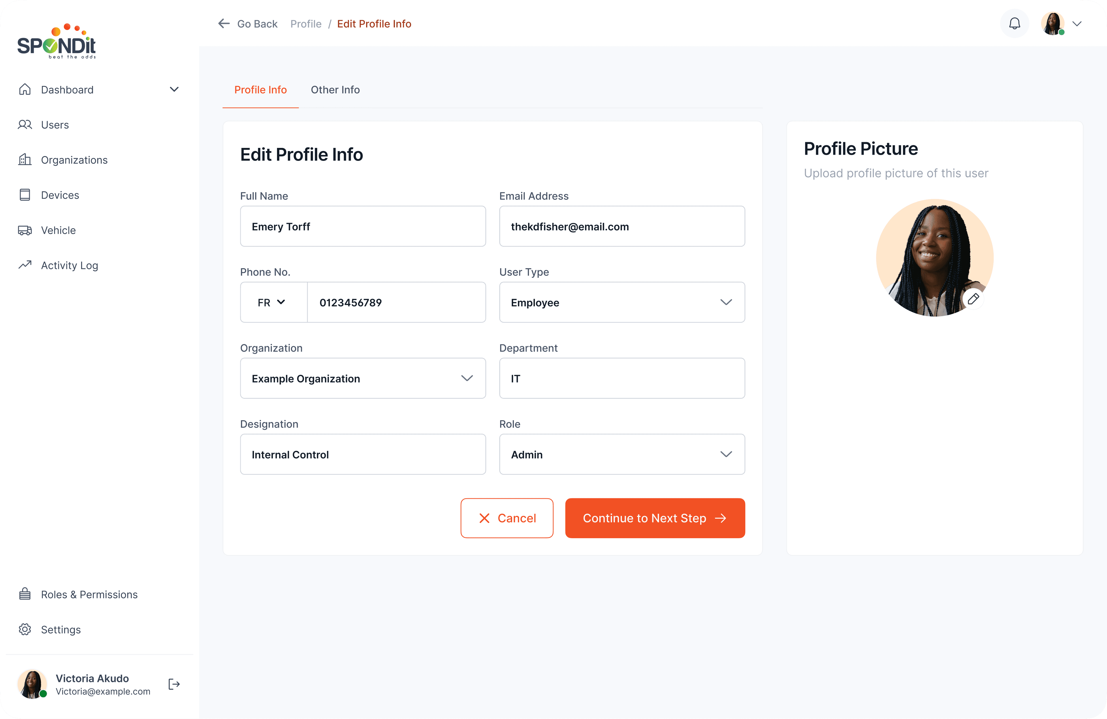 Edit profile info