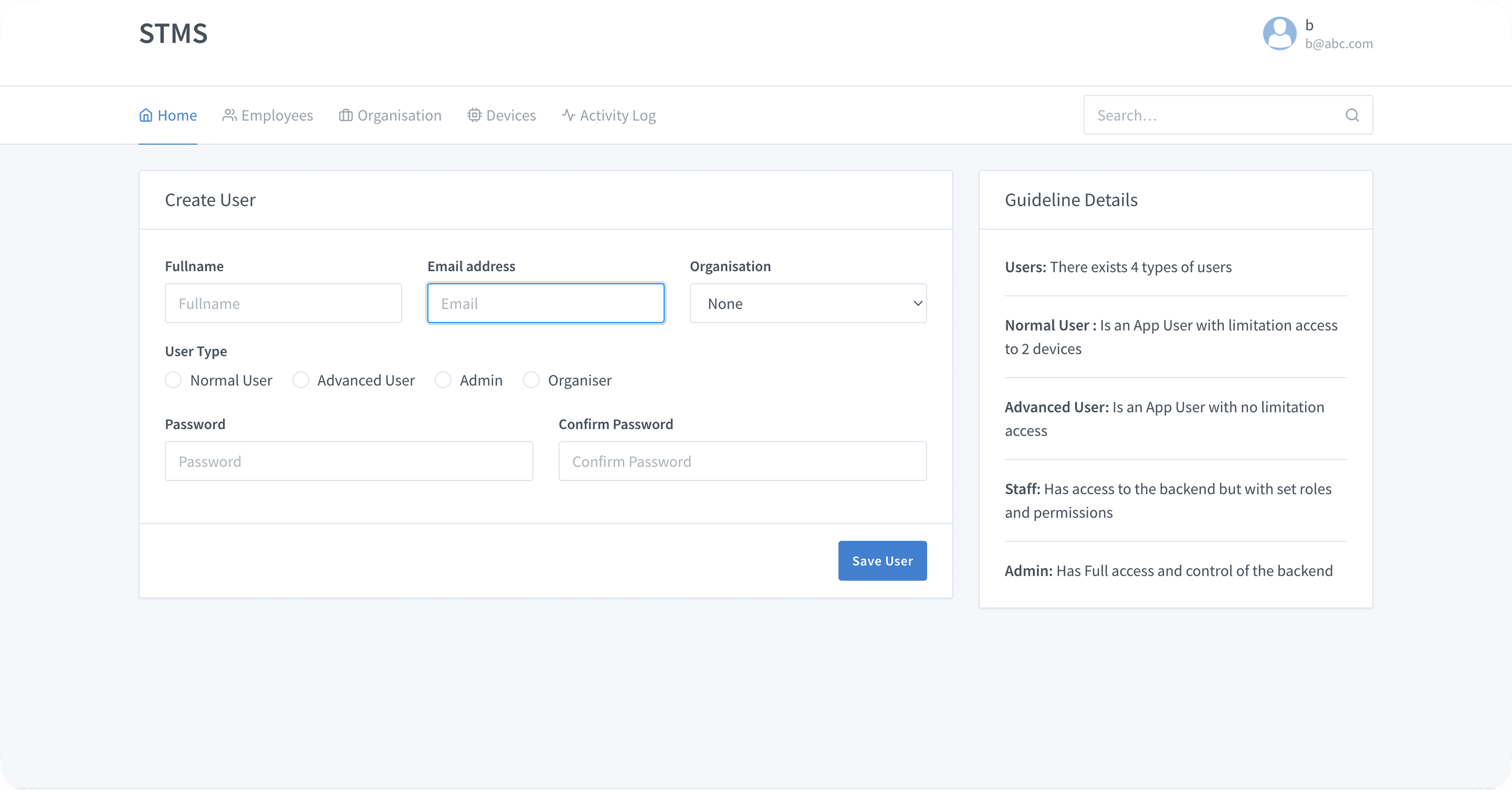 Outdated Spondit system screen 3